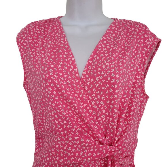 Lands End Pink White Floral Print Sleeveless Wrap Dress S 6 8 Surplice Modest - Picture 5 of 7